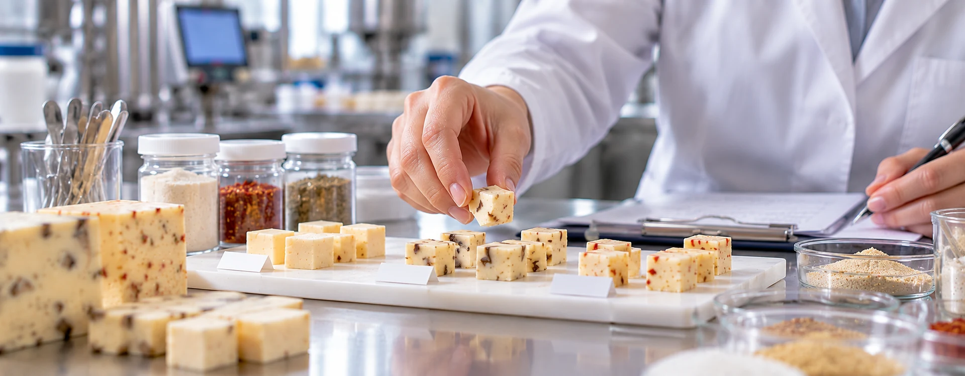 Cheese samples with flavour inclusions