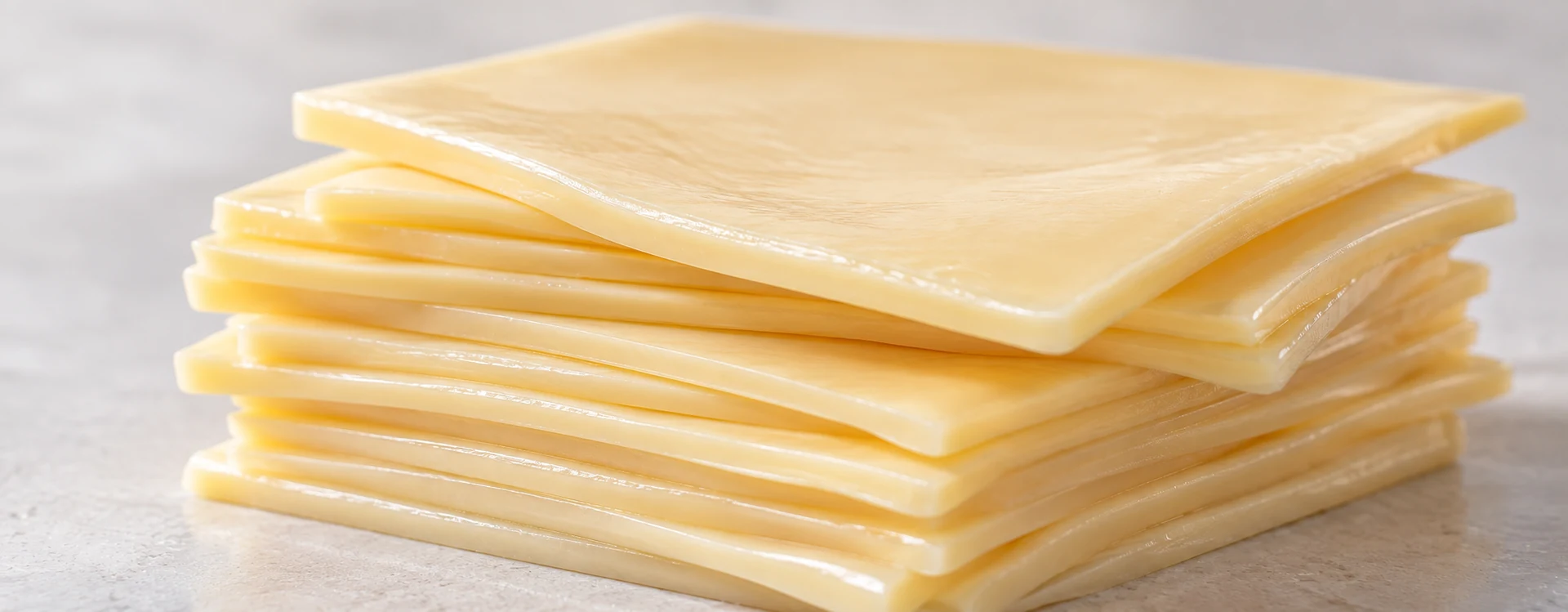 Stack of evenly cut cheese slices