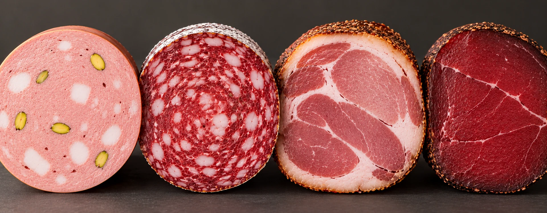 Ассортимент sausage и мясных деликатесов в разрезе